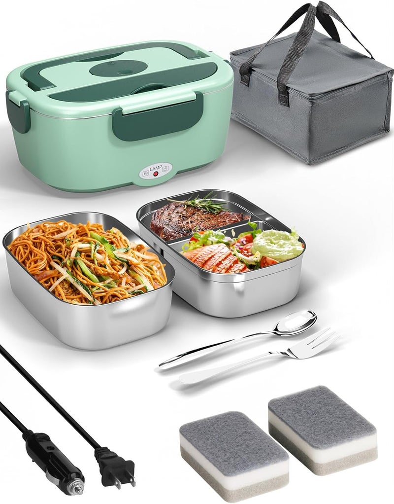 Sitlais Heated Lunch Box for Men&Women - 80W Electric Lunch Box for Adults with Dual 1.5L 304 Stainless Steel Containers Fast Heating Portable Food Warmer for Car&Truck lonchera eléctrica portátil - Image 1
